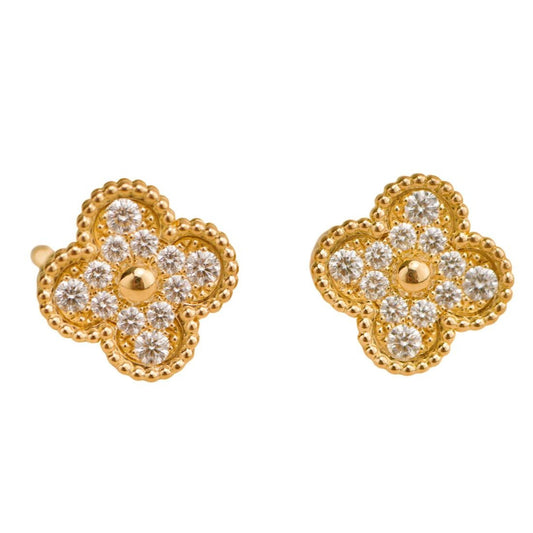 Cercei aurii, din otel inoxidabil, suflati cu aur 18k, forma de trifoi, cu zirconii, Carmina C3
