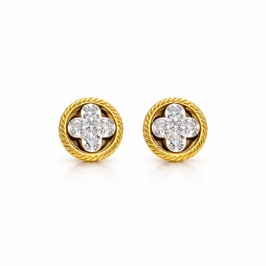 Cercei aurii, din otel inoxidabil, suflati cu aur 18k, forma de trifoi, cu zirconii, Nerina C4