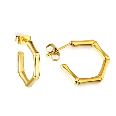 Cercei aurii, din otel inoxidabil, suflati cu aur 18k, forma hexagonala, minimalista, Keyla C2