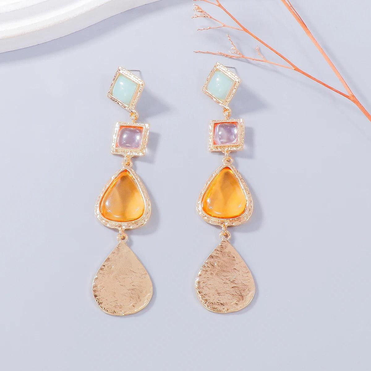 Cercei aurii, lungi, cu pietre, Rawald C15 - Pursehuit.ro