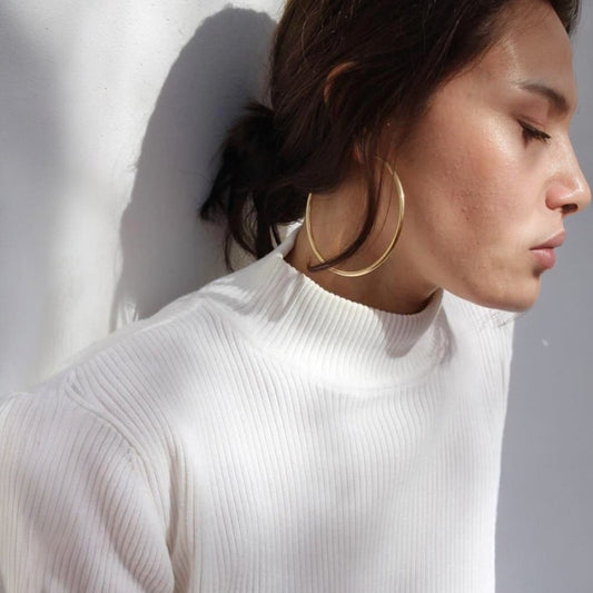 Cercei aurii, stil hoop, rotunzi, din otel inoxidabil, suflati cu aur 18k, Selena C4