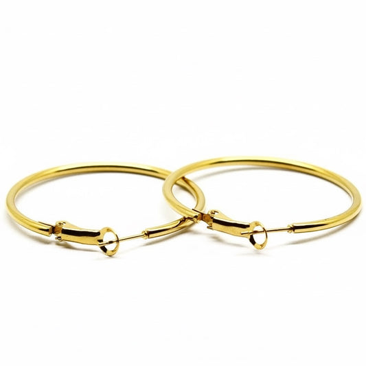 Cercei aurii, stil hoop, rotunzi, din otel inoxidabil, suflati cu aur 18k, Selena C4
