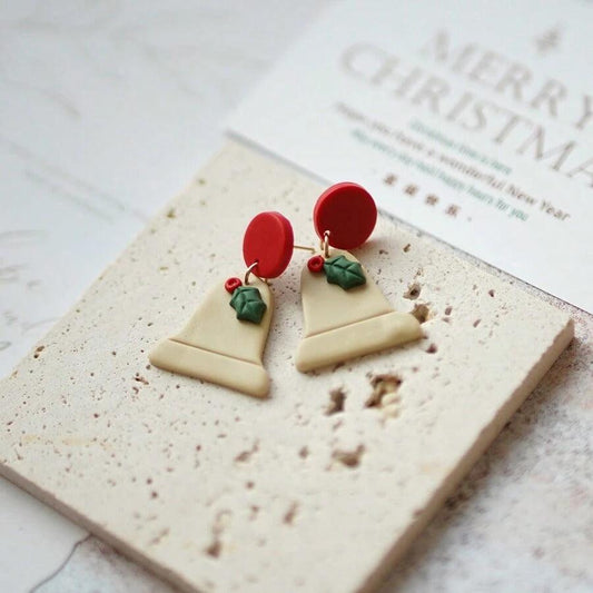 Cercei bej, forma de clopotel de Craciun, plus cutie cadou, Bells C23 - Pursehuit.ro