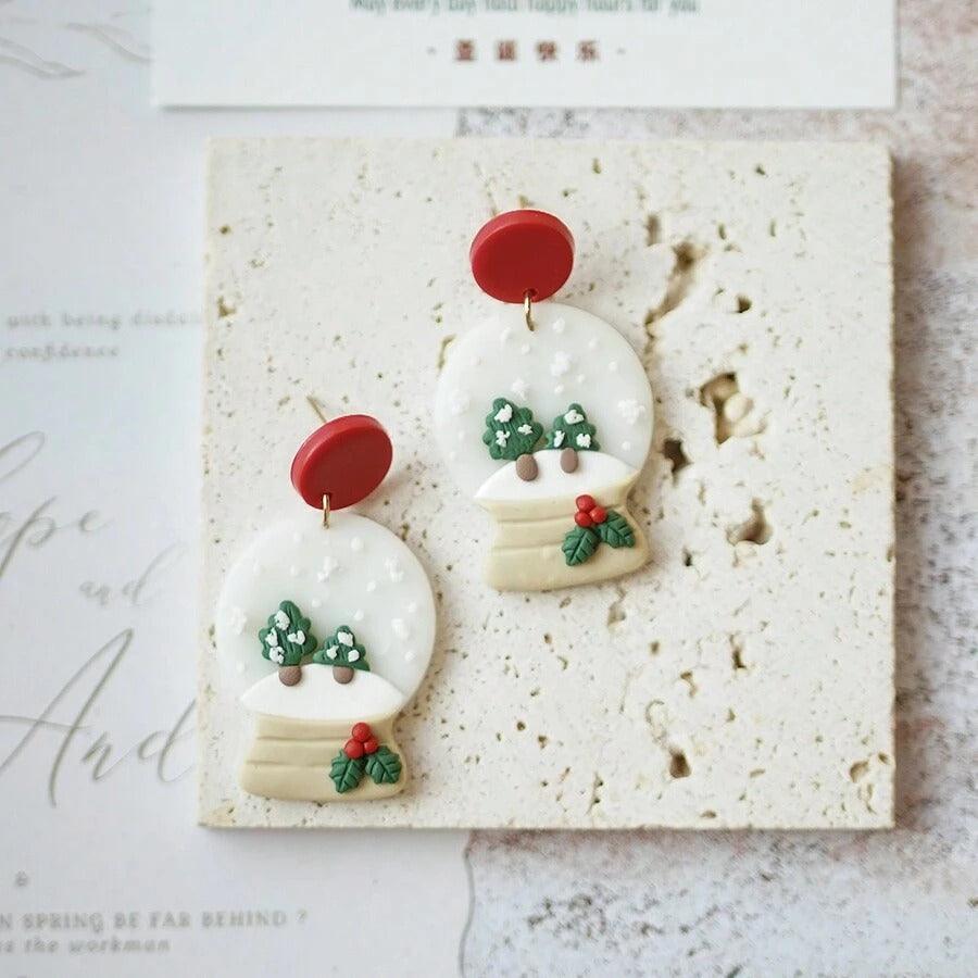 Cercei bej, forma de glob de cristal, plus cutie cadou, Crystal C23 - Pursehuit.ro