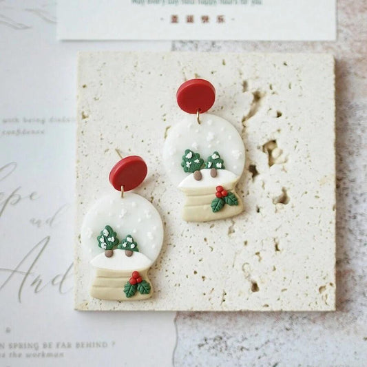 Cercei bej, forma de glob de cristal, plus cutie cadou, Crystal C23 - Pursehuit.ro