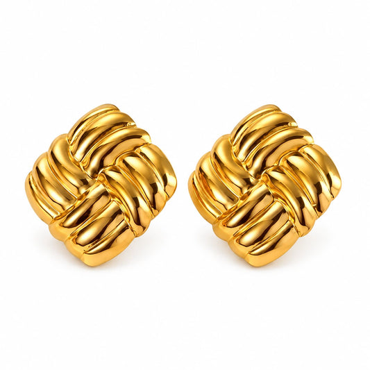 Cercei aurii, din otel inoxidabil 316L, forma impletita, suflati cu aur 18K PVD, Halla C14