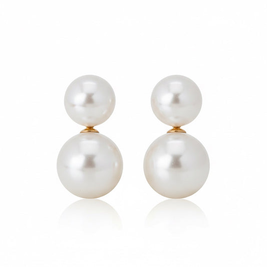 Cercei aurii, stud, cu perle mari, minimalisti, Abba C17