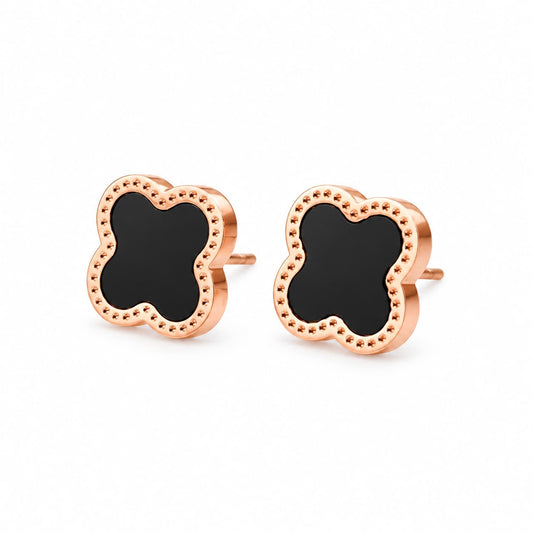 Cercei rose gold, din otel inoxidabil 316L, forma de trifoi stilizat, suflati cu aur 18K PVD, Geirrek C14