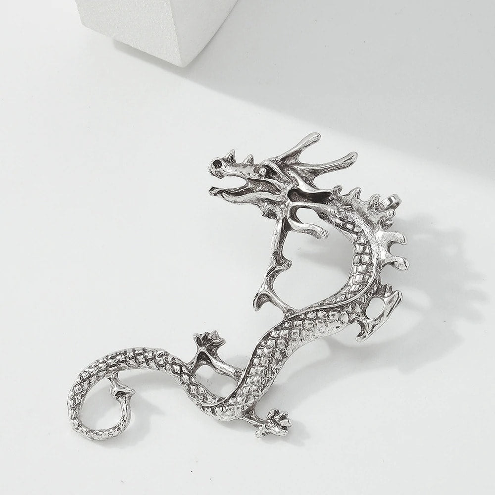 Cercel ear cuff, argintiu, forma de dragon, Sabrine C5