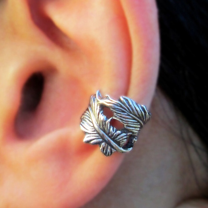 Cercel ear cuff, argintiu, forma de frunza, Aleena C12