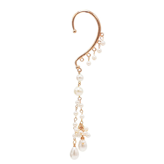 Cercel ear cuff, auriu, cu franjuri si perle, Paradis C3