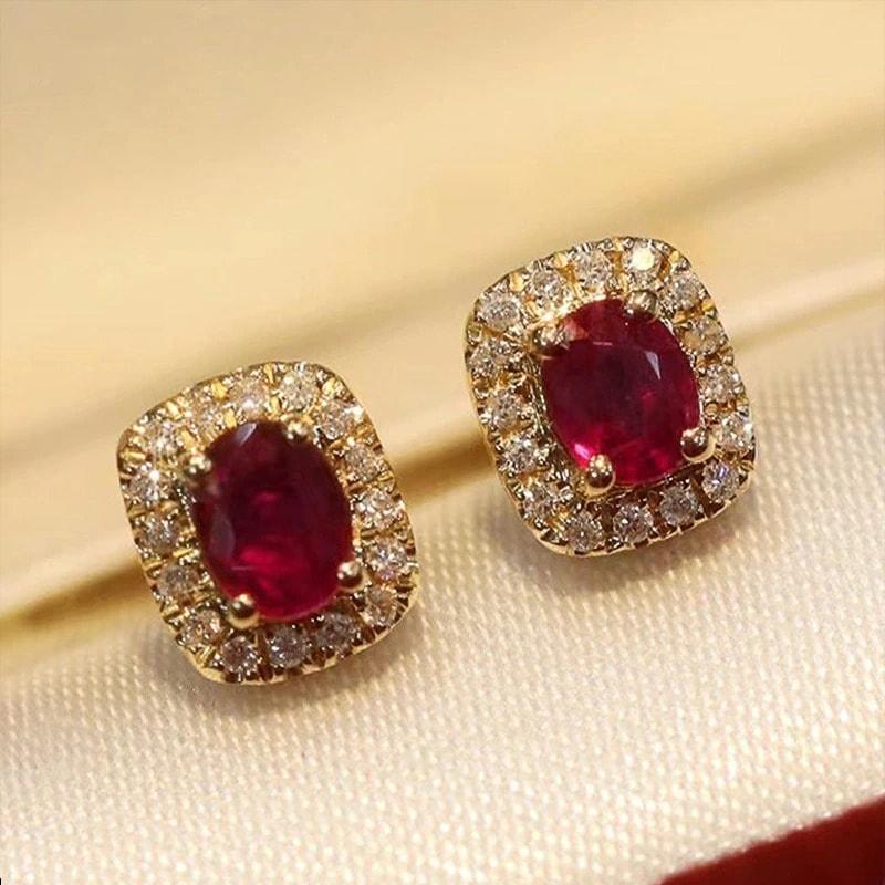 Cercei aurii, cu pietre rosii din zirconiu, Alexia C14 - Pursehuit.ro