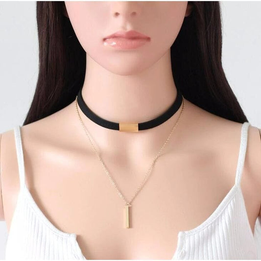 Choker negru, cu lantisor auriu, Larisa C4