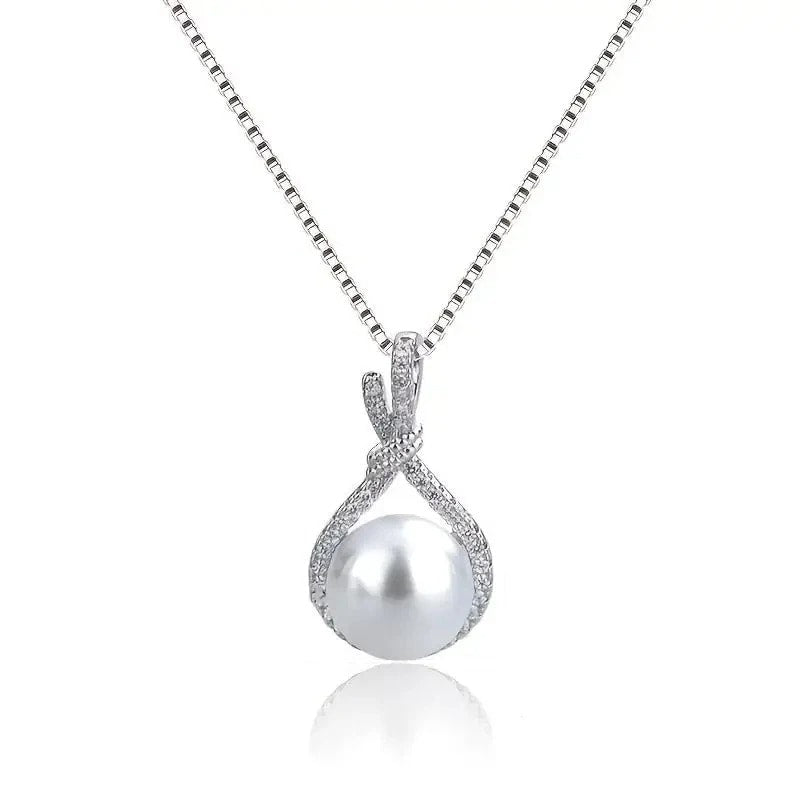 Colier argintiu, cu pietre din zirconiu si perla, Ravi C27