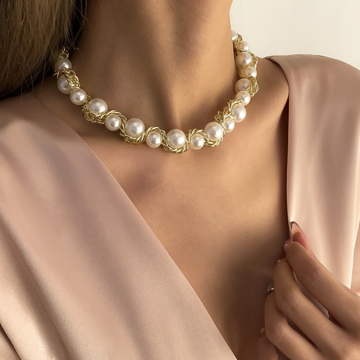 Colier auriu, cu perle, Amaya C18