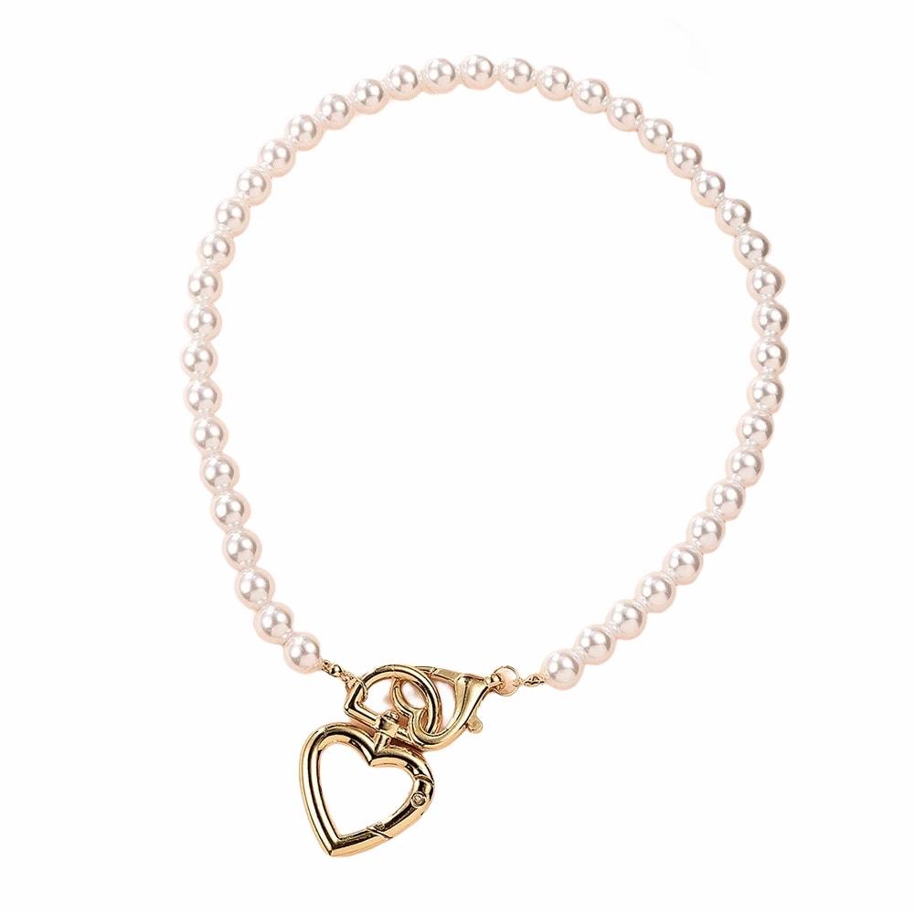 Colier auriu, cu perle si inimi, Nikka C5 - Pursehuit.ro