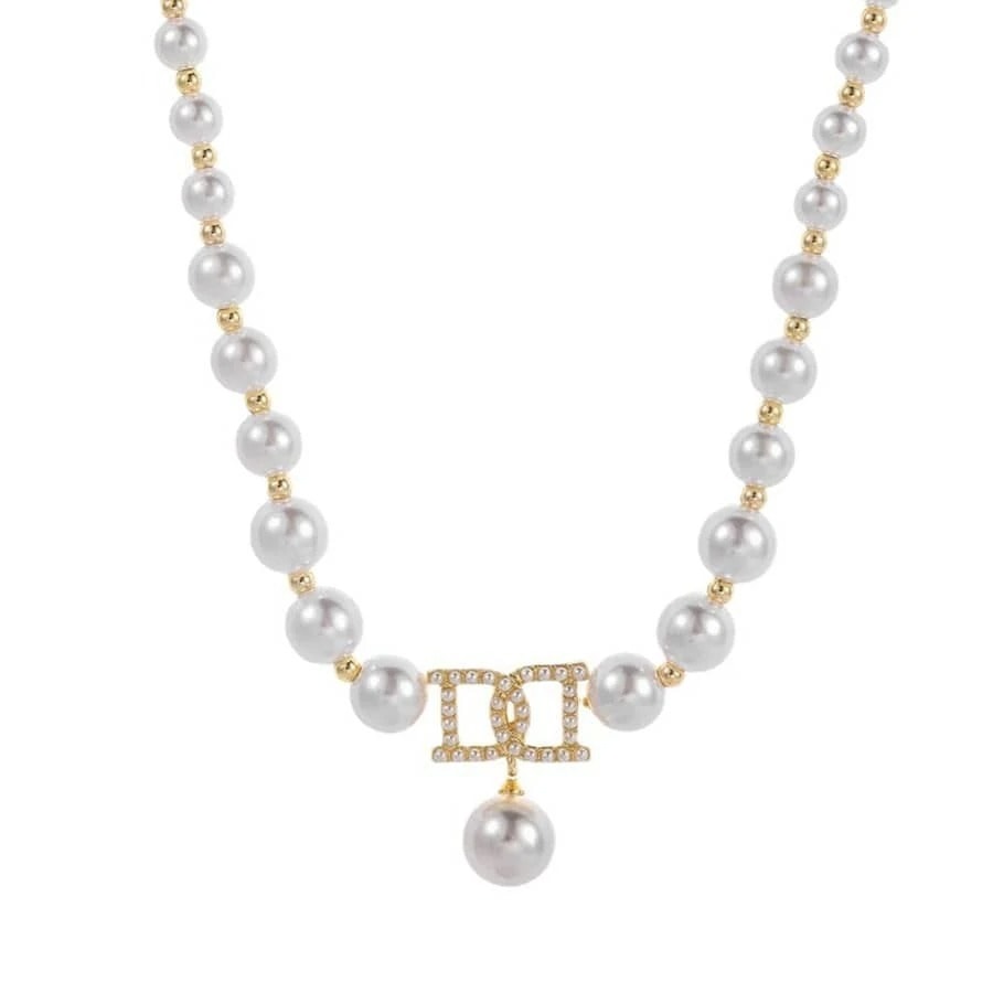 Colier auriu, cu perle si pandantiv, Olly C3