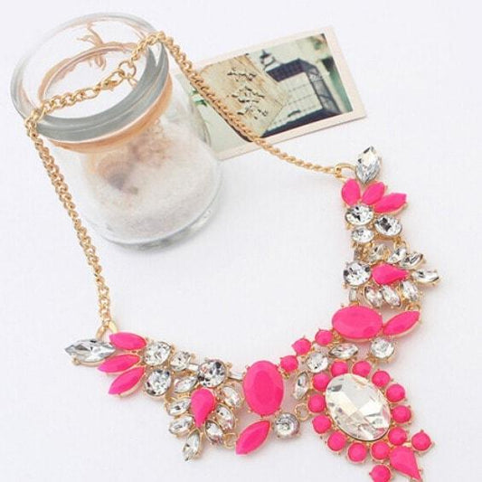 Colier auriu, cu pietre roz, Chanelle C1 - Pursehuit.ro