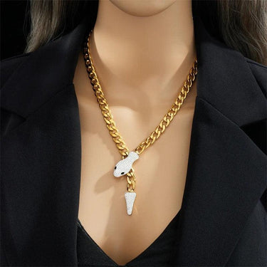 Colier auriu, cu zale, in forma de sarpe, cu pietre, suflat cu aur 18k, Delfina C5 - Pursehuit.ro