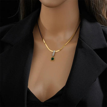 Colier auriu, din otel inoxidabil, cu pietre, suflat cu aur 18k, Rahel C5 - Pursehuit.ro