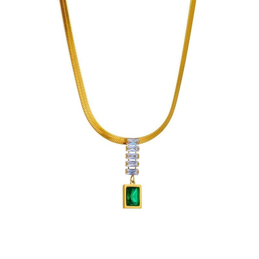 Colier auriu, din otel inoxidabil, cu pietre, suflat cu aur 18k, Rahel C5 - Pursehuit.ro