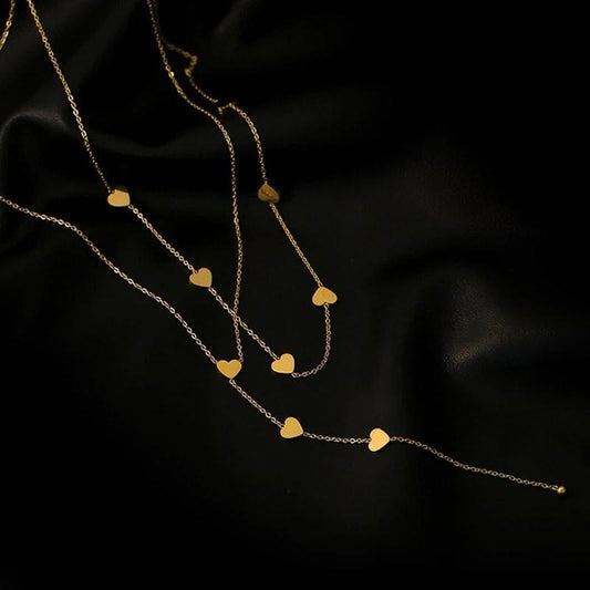 Colier auriu, in 2 straturi, lung, cu inimioare, Debora C5 - Pursehuit.ro