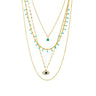 Colier auriu, in 4 straturi, din otel inoxidabil, cu margelute turquoise si pietre, suflat cu aur 18k, Ragni C5 - Pursehuit.ro