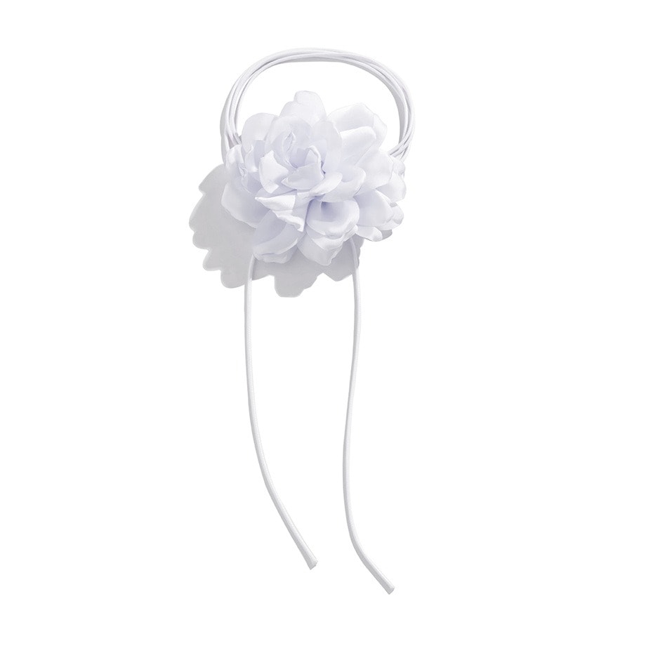Colier choker, alb, cu floare si snur, Hansia C3
