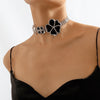 Colier choker argintiu, cu floare si pietre, Mone C4