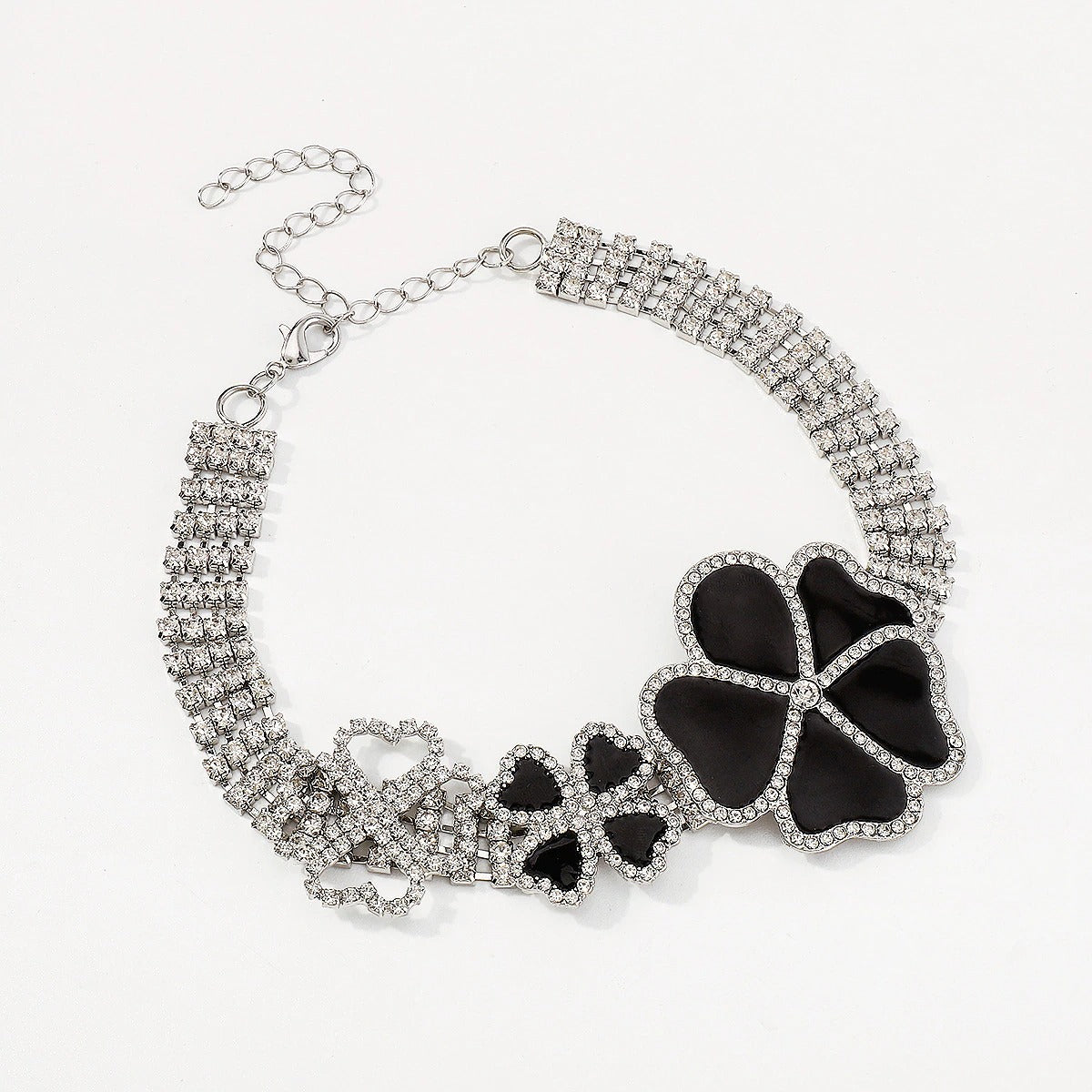 Colier choker argintiu, cu floare si pietre, Mone C4