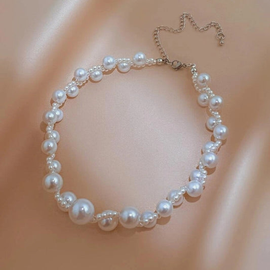 Colier choker argintiu, cu perle, Olla C4