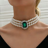 Colier choker, argintiu, cu perle si piatra verde, Orpa C5