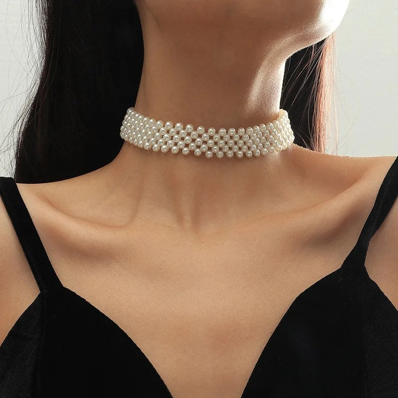 Colier choker, argintiu, cu perlute, Mylius C5