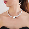 Colier choker, argintiu, cu sarpe si perla, Drude C10