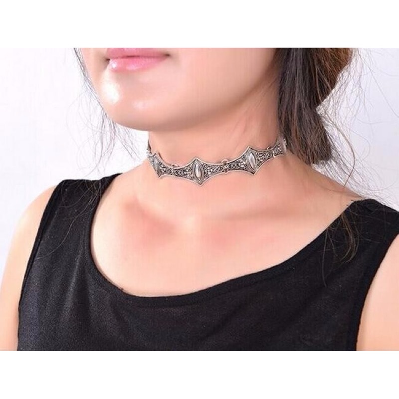 Colier choker, argintiu, stil medieval, Tosca C3