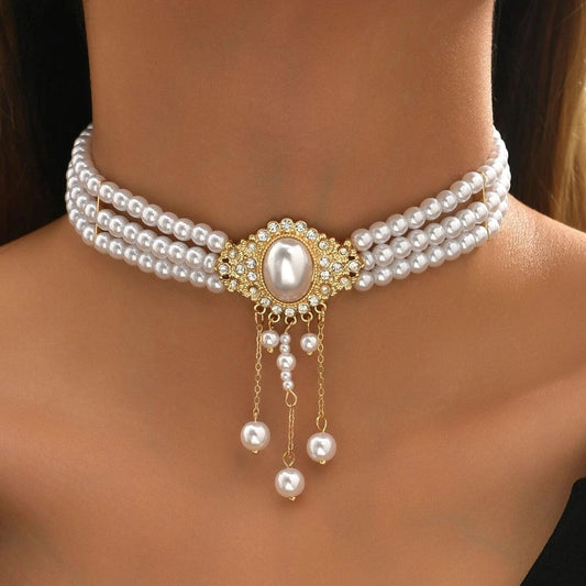 Colier choker, auriu, cu perle, Ose C5