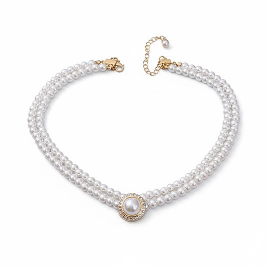 Colier choker auriu, cu perle si pietre, Otma C10