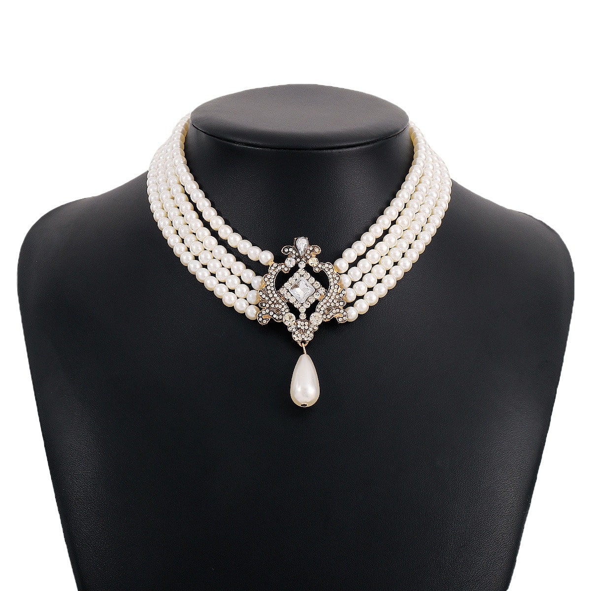 Colier choker auriu, cu pietre si perle, Elene C3