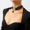 Colier choker auriu, cu pietre si perle negre, Elektra C1