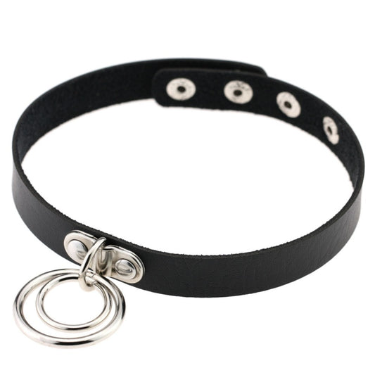 Colier choker, negru, cu cercuri argintii, Julisa C2