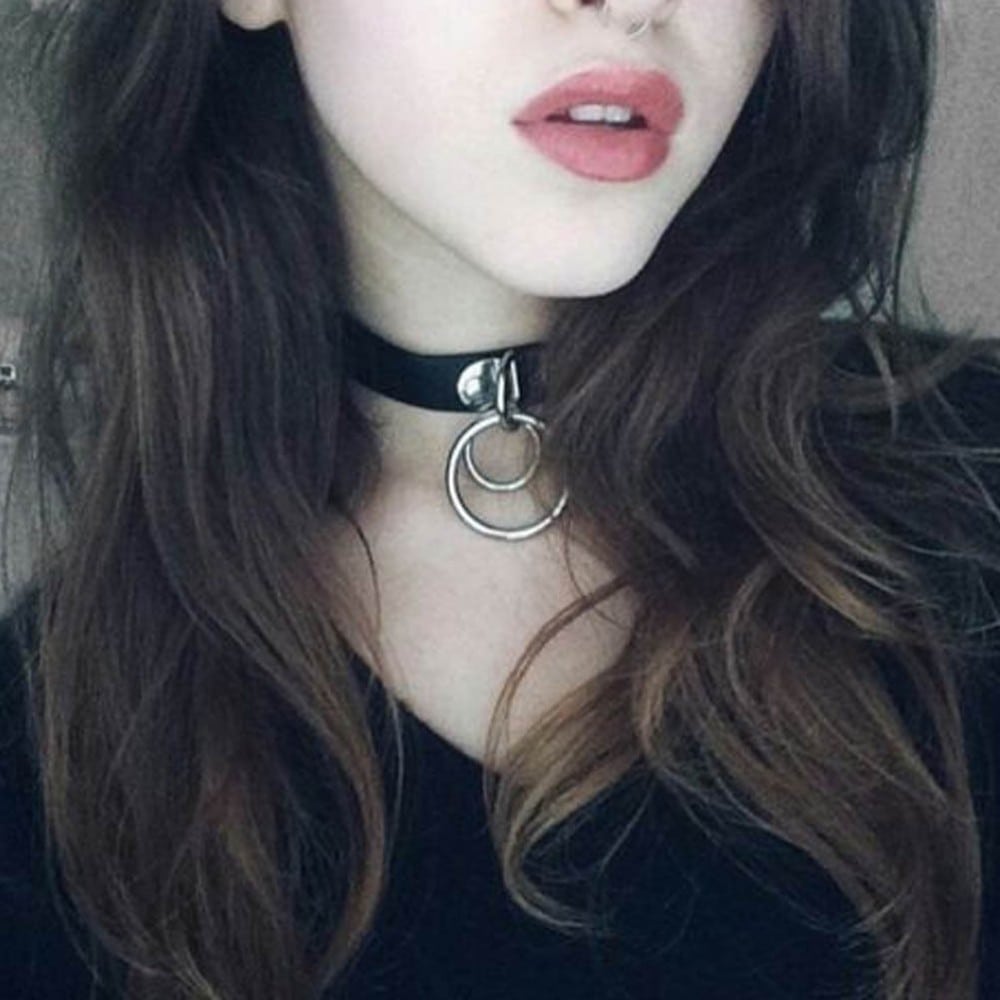 Colier choker, negru, cu cercuri argintii, Julisa C2