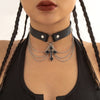 Colier choker negru, cu cruciulita si lanturi argintii, Nancy C19