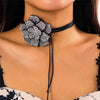 Colier choker, negru, cu floare, pietre si snur, Hanno C3