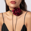 Colier choker, negru, cu floare visinie si snur, Hanny C2