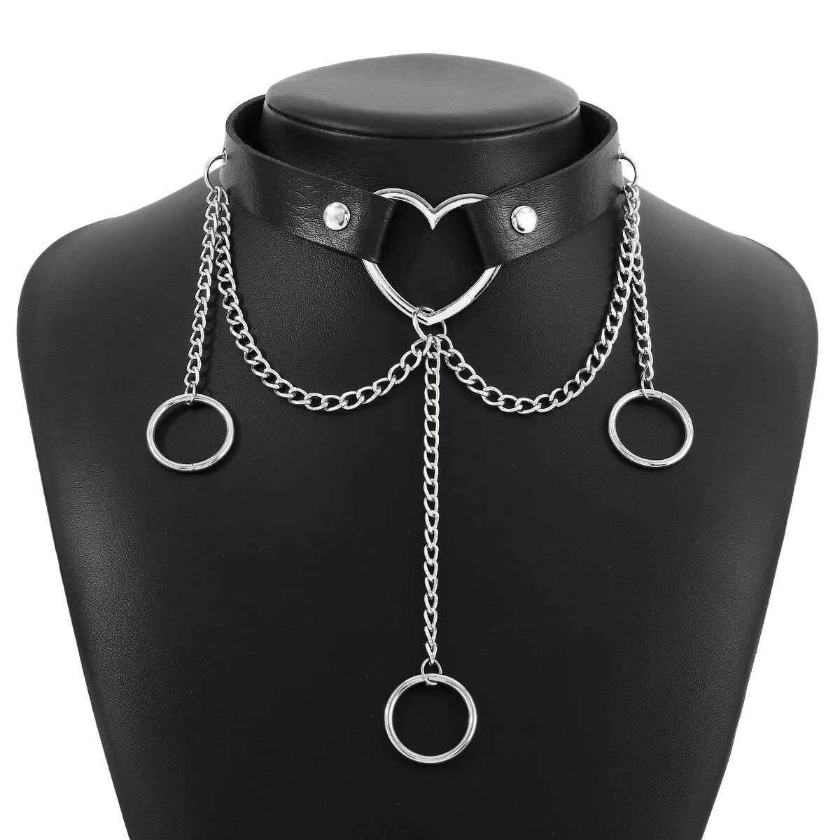 Colier choker negru, cu inima si lanturi, Monrad C13