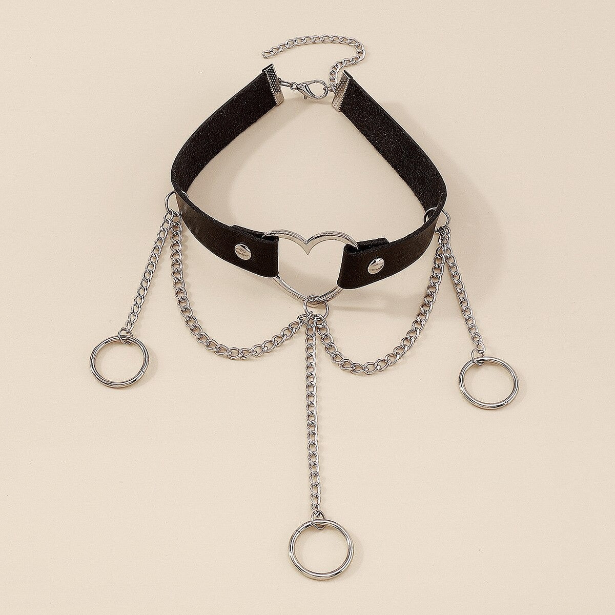 Colier choker negru, cu inima si lanturi, Monrad C13