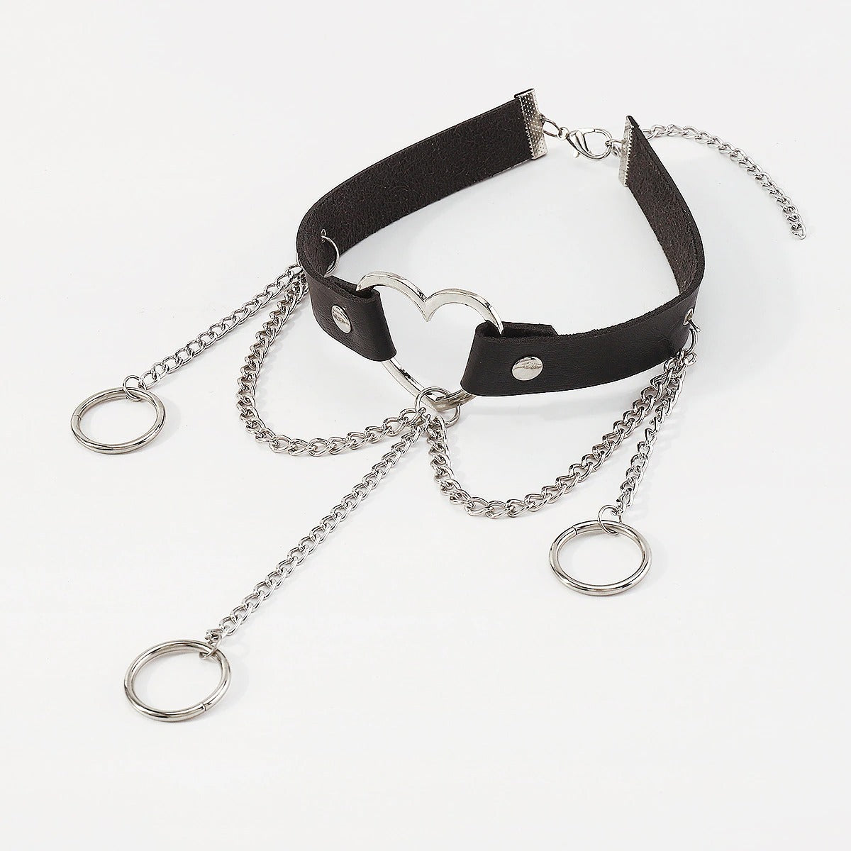 Colier choker negru, cu inima si lanturi, Monrad C13