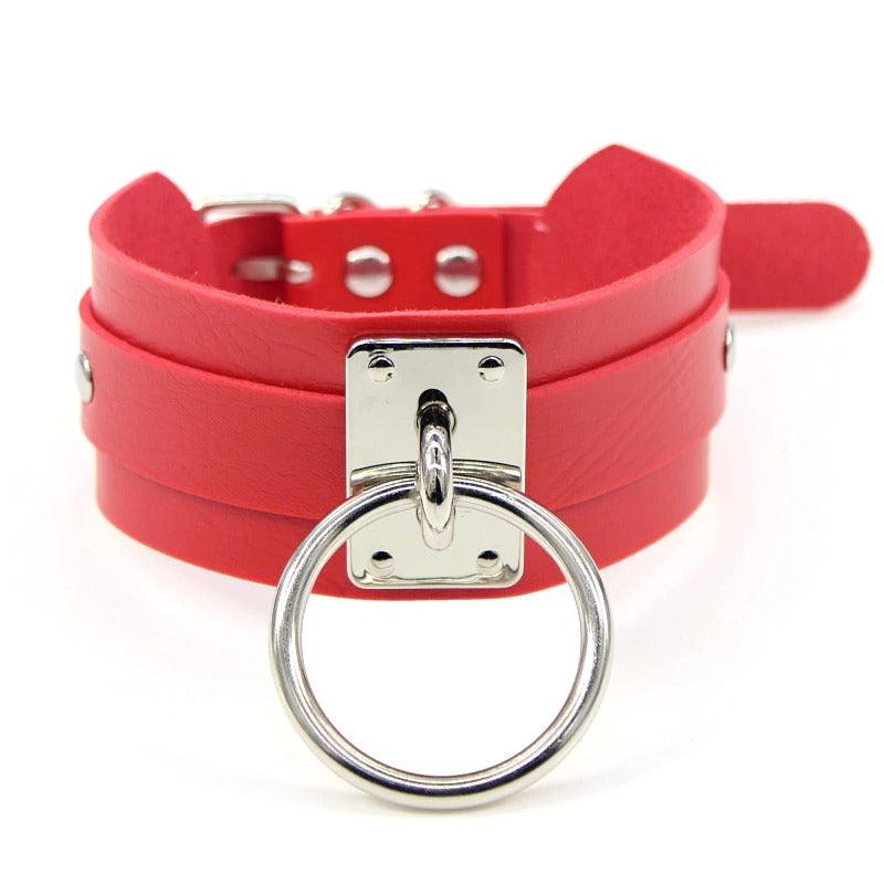 Colier choker rosu, cu pandantiv in forma de cerc, Morton C1 - Pursehuit.ro