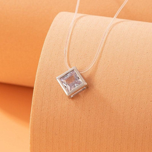 Colier cu fir transparent, argintiu, cu cristal, Rinna C3 - Pursehuit.ro