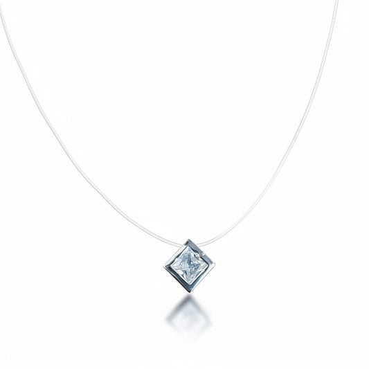 Colier cu fir transparent, argintiu, cu cristal, Rinna C3
